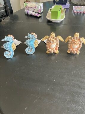 Pier 1 Blue Seahorse and Shell Turtle Napkin Rings